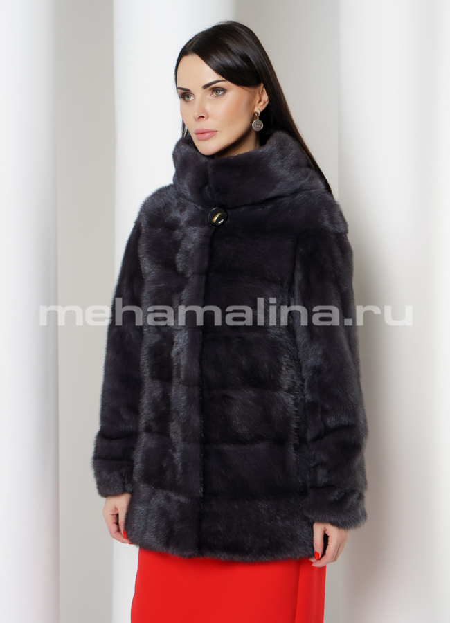 Укороченная норковая шуба с капюшоном в цвете графит модель № S-782 универмаг малина