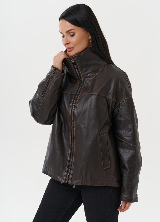 Женская кожаная куртка на утеплении модель № 28114 в рассрочку