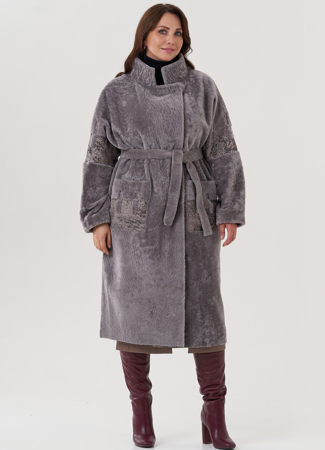 фото Женская дубленка с воротником стойка модель № 82473