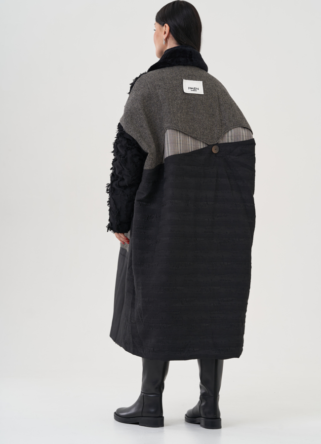 Пальто черного цвета с английским воротником  модель № 24943 универмаг малина