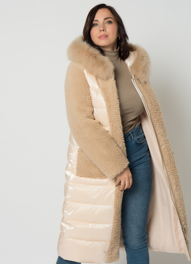 Пуховик комбинированный с эко мехом модель № 19247 универмаг малина