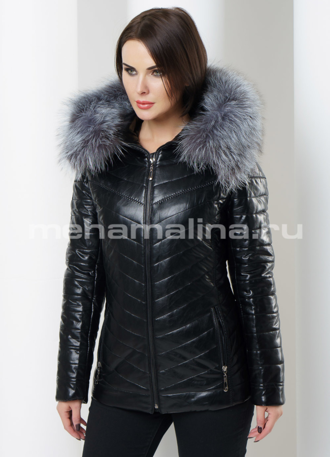 Куртка из эко кожи модель № П-68 меха малина
