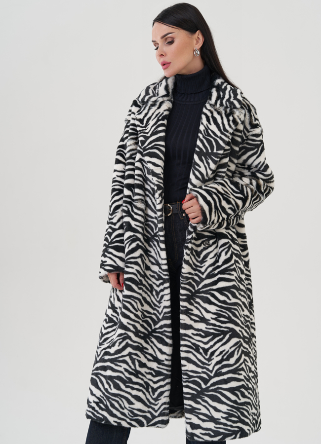 Пальто с английским воротником из эко меха модель № 24912 универмаг малина