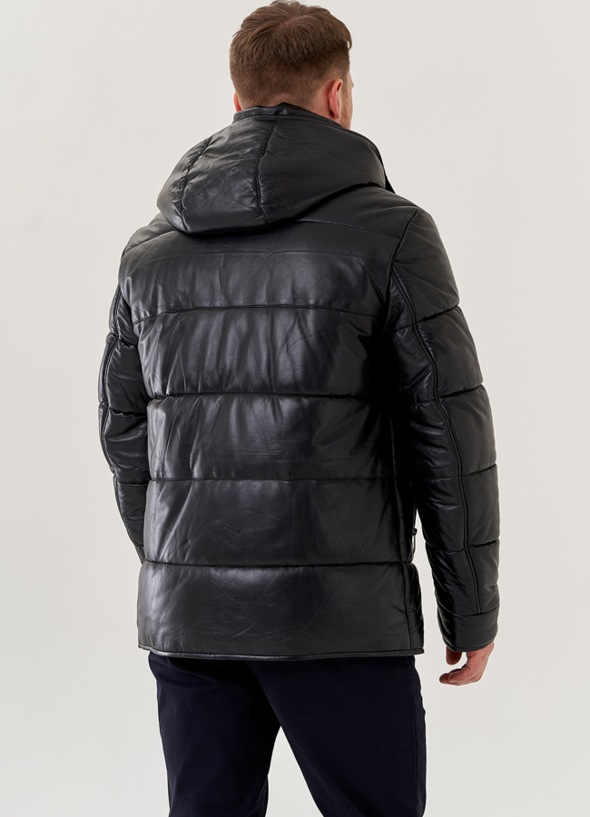 Пуховик мужской из натуральной кожи  модель № 79167 универмаг малина