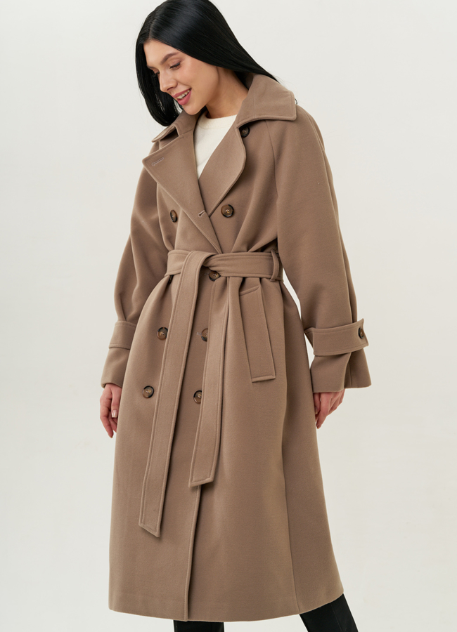 Женское двубортное полупальто с поясом модель № 22266 универмаг малина