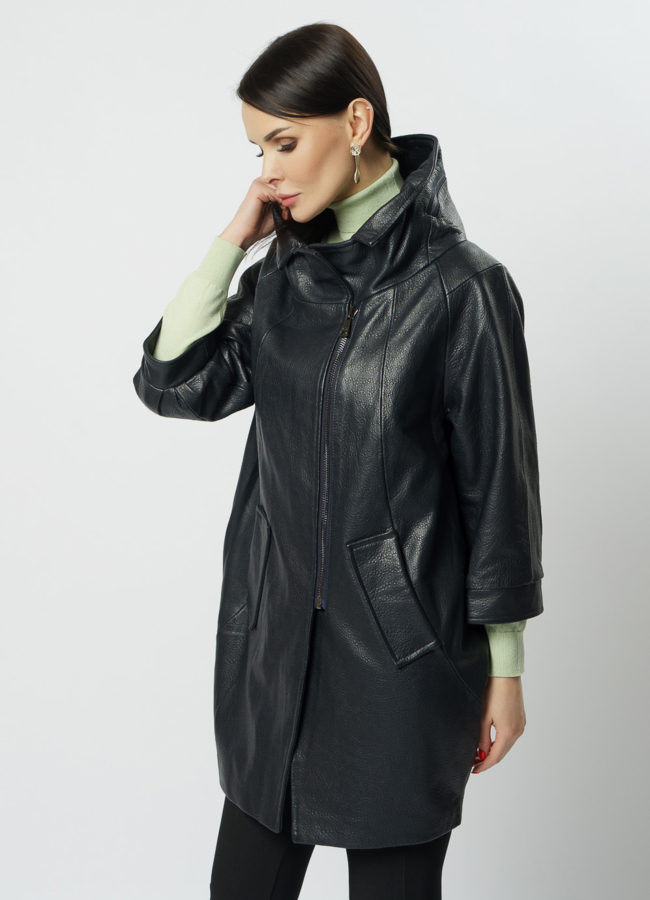 Плащ из натуральной кожи модель № 10746 меха малина