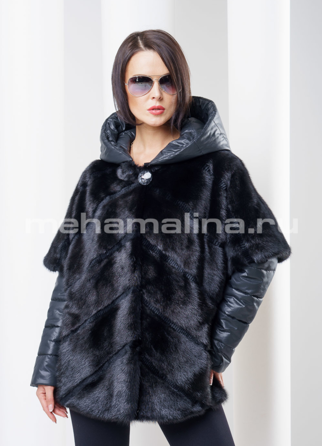 Норка комбинированная с текстилем модель № S-271 меха малина