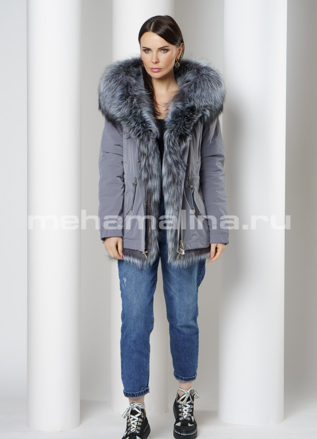 фото Укороченная парка с капюшоном отделка чернобурка  модель № 17018