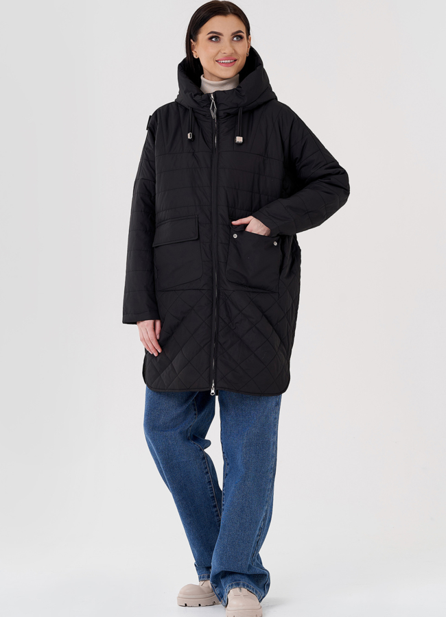 Женское полупальто с капюшоном  модель № 24338 меха малина