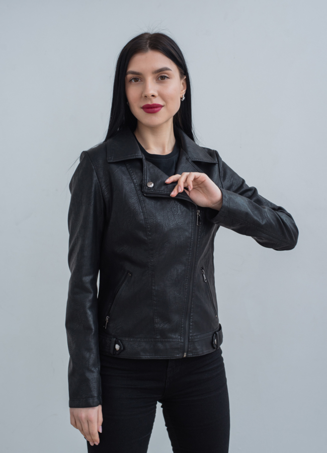 Куртка из эко кожи черного цвета модель № 20639 универмаг малина