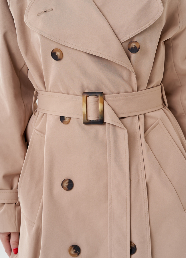 Плащ женский бежевого цвета с поясом   модель № 24475 универмаг малина