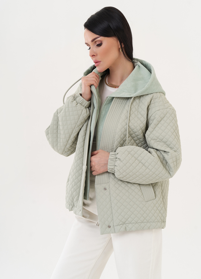 Стеганая куртка с вельветовым капюшоном модель № 27001 в рассрочку