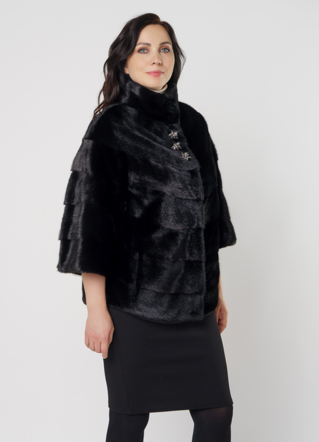 Укороченная шуба из черной норки модель № 38 меха малина