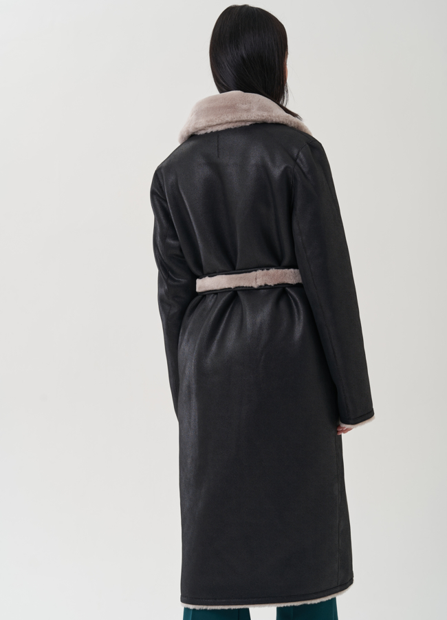 Двухсторонняя дубленка из эко кожи модель № 25418 универмаг малина