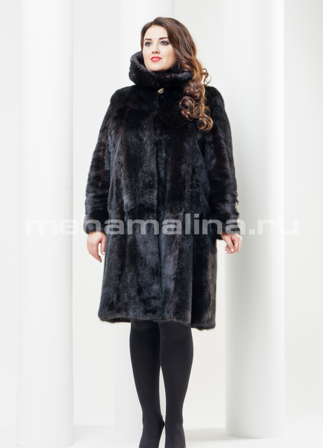 Шуба из норки с капюшоном модель № S-395 меха малина