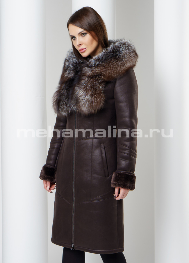 Дубленка с капюшоном модель № D-192 универмаг малина