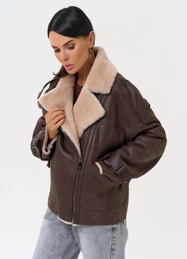 Натуральная дубленка коричневого цвета модель № 31356 в рассрочку