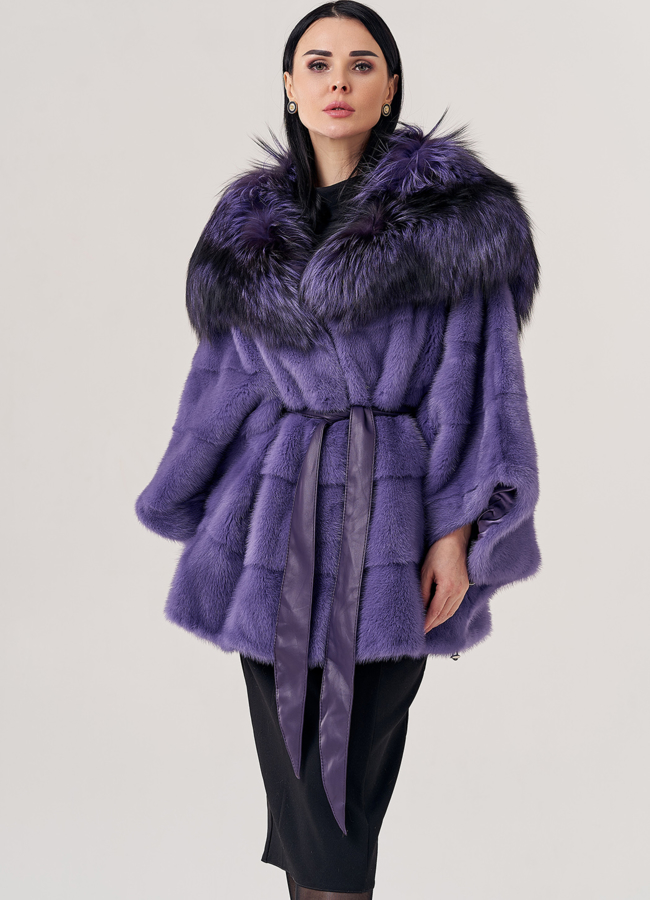 Норковая шуба с капюшоном  модель № 23852 универмаг малина
