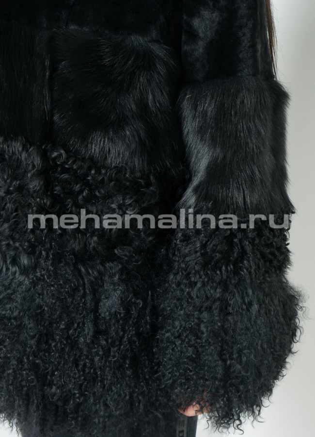 Укороченная дубленка черного цвета  модель № 3206 в рассрочку