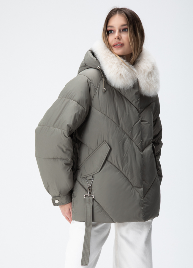 Женский пуховик с капюшоном модель № 28387 универмаг малина