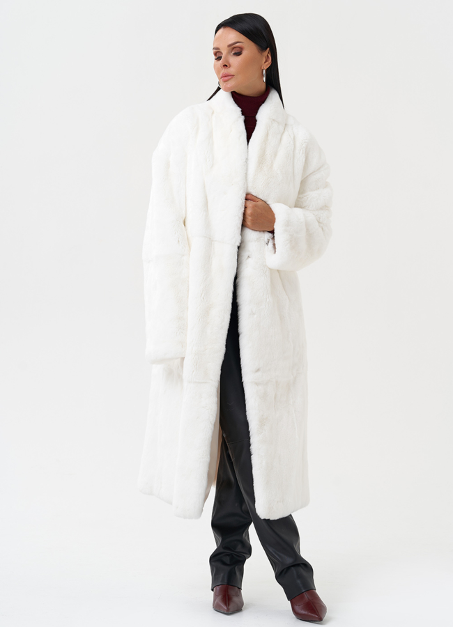 Длинная шуба из меха кролика модель № 0130 универмаг малина