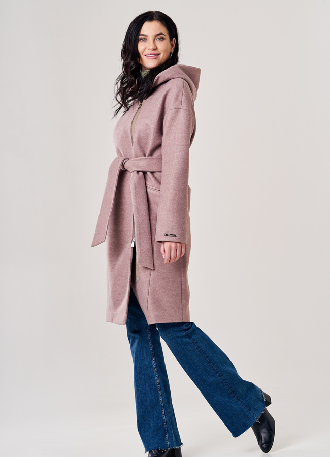 Пальто женское с капюшоном на поясе модель № 20563 универмаг малина