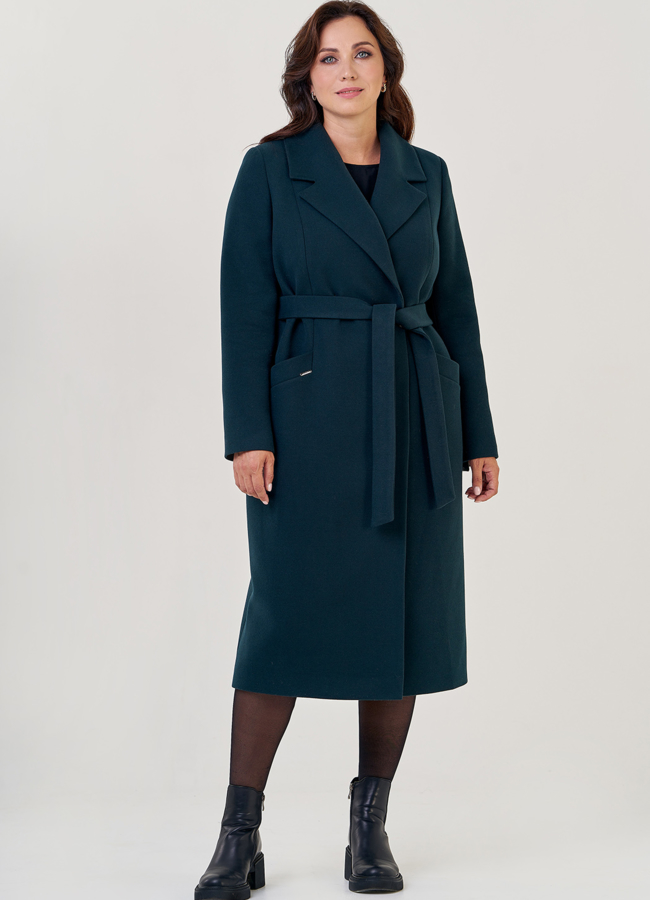 фото Женское пальто с английским воротником в зеленом цвете модель № 23180