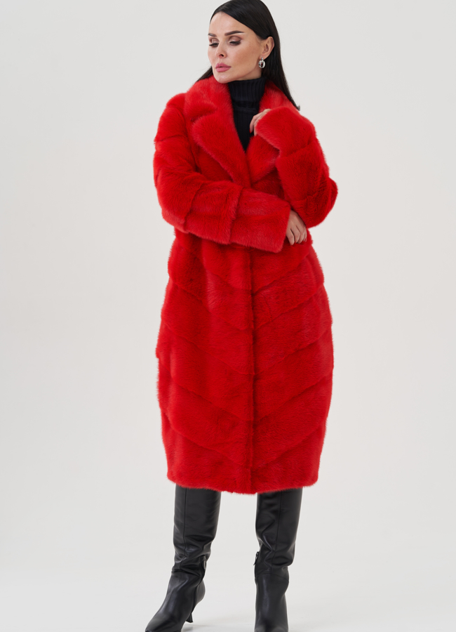 фото Шуба из меха норки красного цвета модель № 24818
