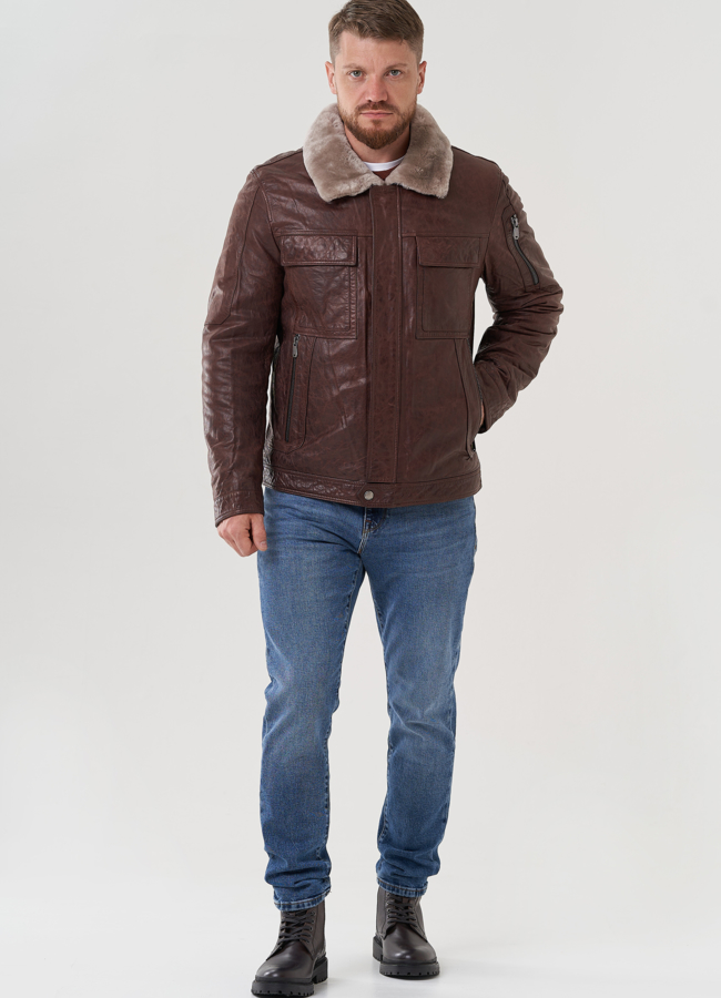 Мужская кожаная куртка из натуральной кожи  модель № 82306 в рассрочку