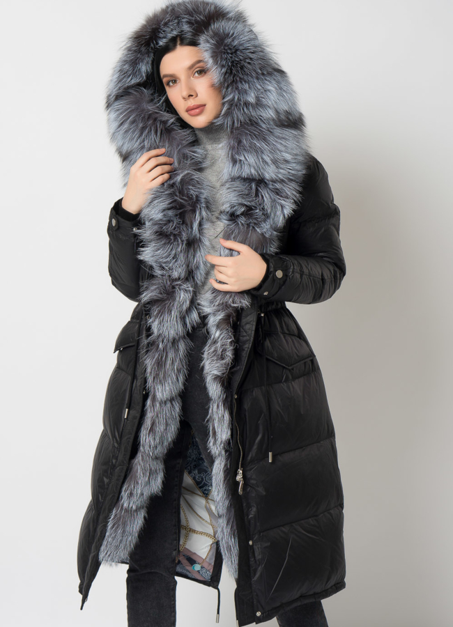 Парка - пуховик с мехом чернобурки модель № 75732 универмаг малина