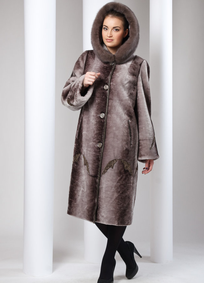 Шуба мутон с капюшоном модель № S-11 в кредит