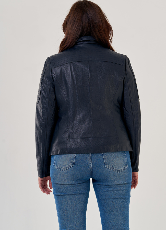 Куртка косуха из натуральной кожи в синем цвете модель № 10636 в кредит Куртка косуха из натуральной кожи в синем цвете модель № 10636 в кредит