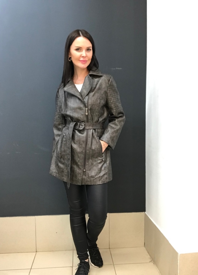 Куртка из эко кожи серого цвета  модель № 678D в рассрочку