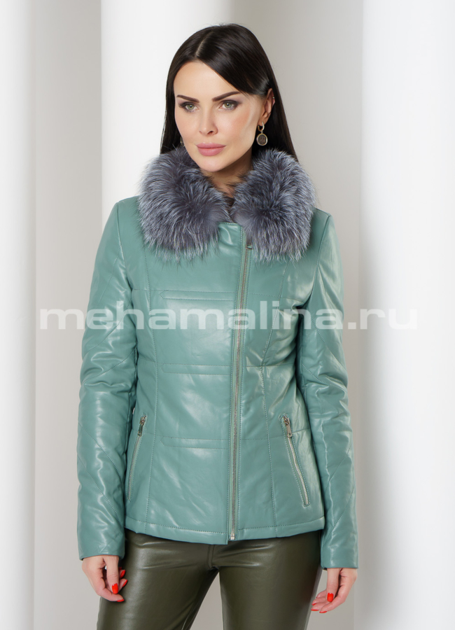 Куртка из экокожи модель № 8027 меха малина