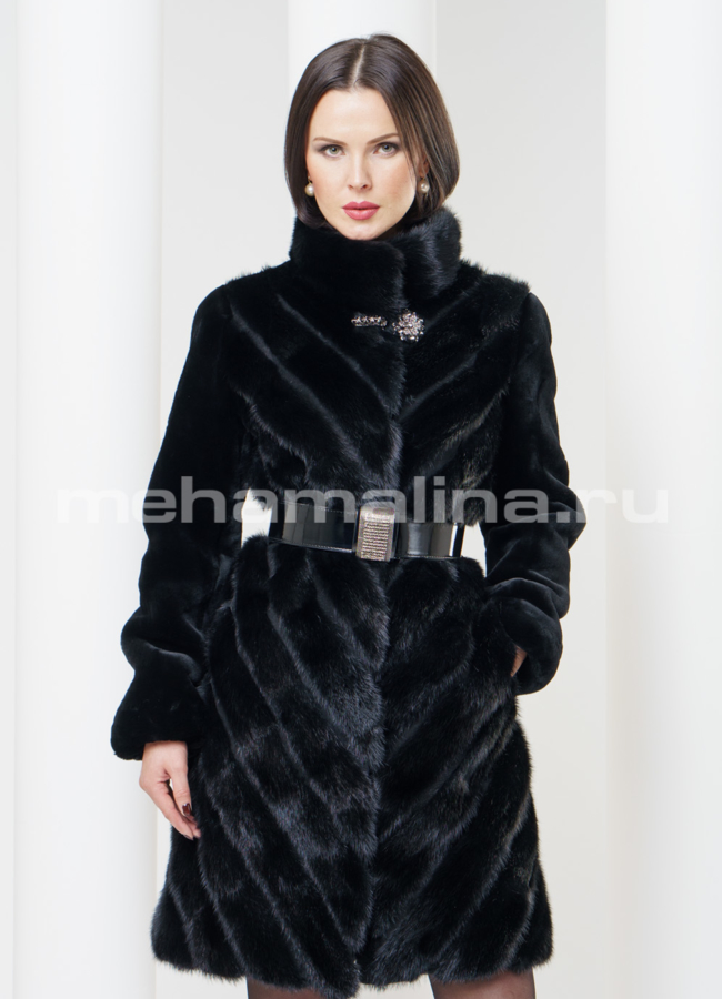 фото Шуба из мутона с норкой, цвет черный модель № S-317