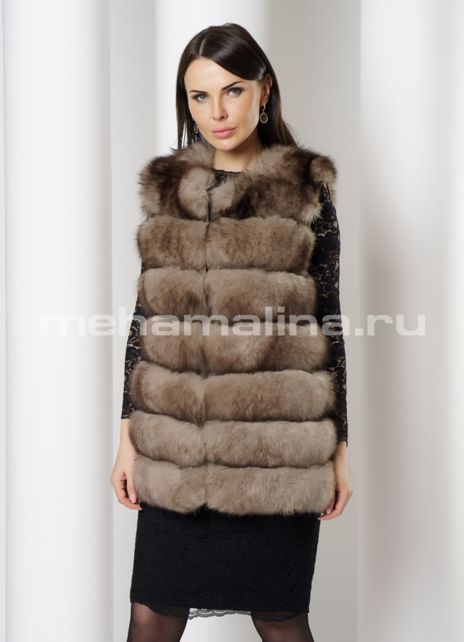 Жакет из песца с капюшоном модель № 15-90 в рассрочку