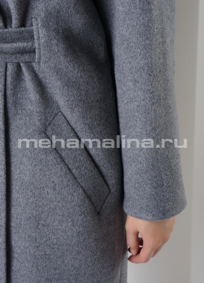 Пальто с капюшоном и поясом, серого цвета модель № 038 универмаг малина