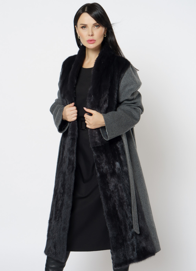 Пальто комбинированное с мехом норки модель № 1950 универмаг малина