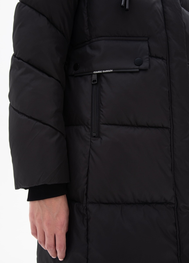 Женский пуховик черного цвета  модель № 25510 универмаг малина