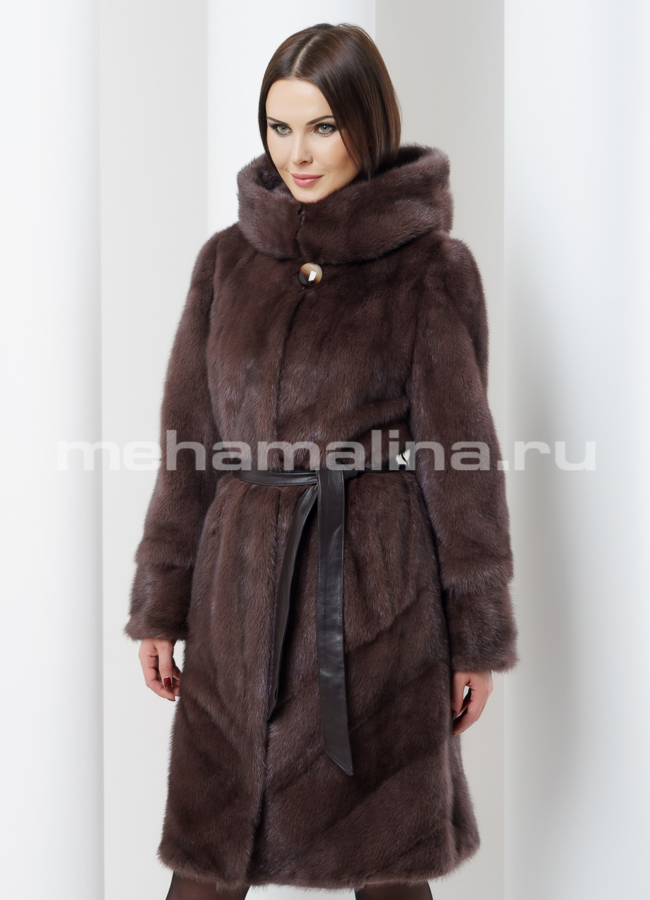 Шуба из норки с капюшоном модель № S-485 универмаг малина