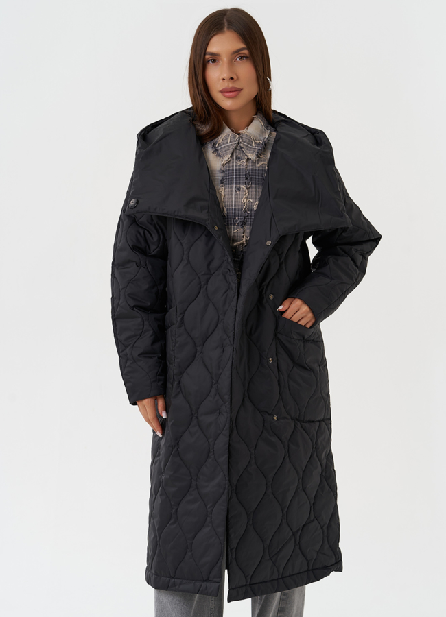 Стеганое пальто с капюшоном модель № 28437 универмаг малина