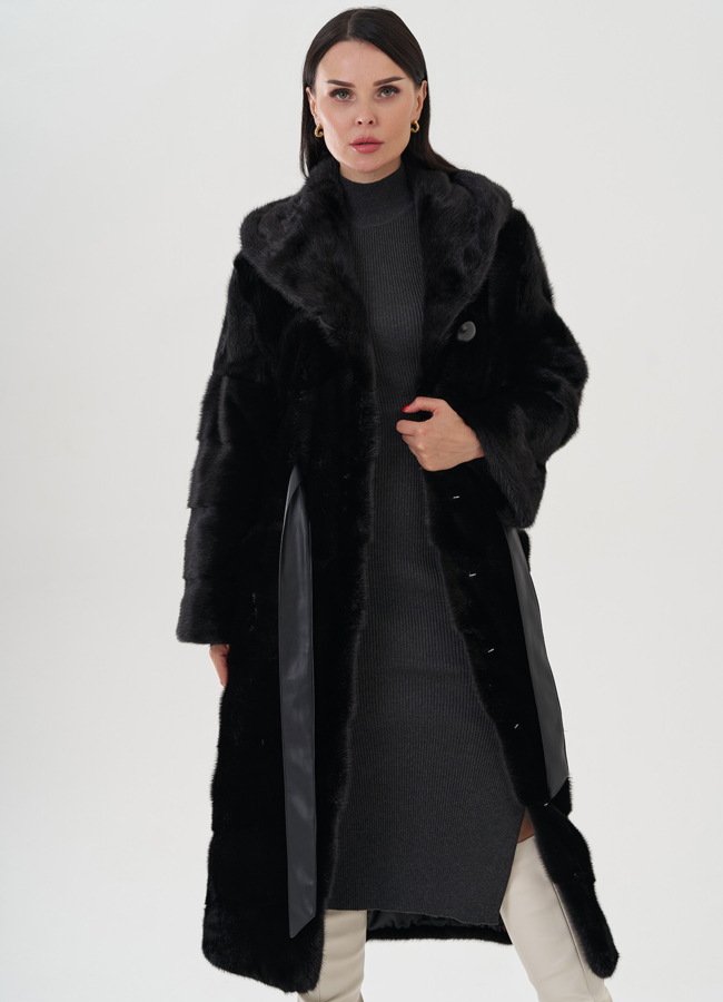 Длинная норковая шуба с капюшоном модель № 25018 универмаг малина