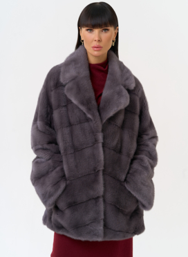 Шуба из меха норки с английским воротником