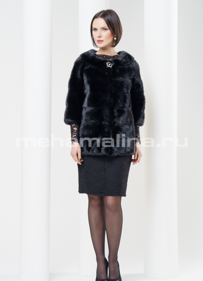 Шуба из норки укороченная, черная поперечка модель № S-320 в рассрочку