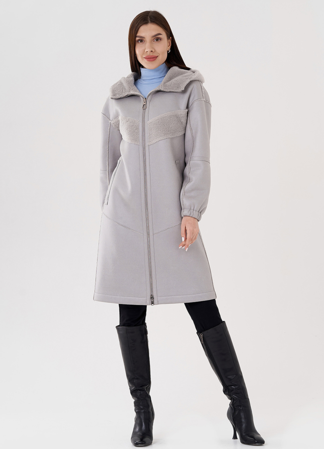 Женская эко дубленка в сером цвете модель № 24315 универмаг малина