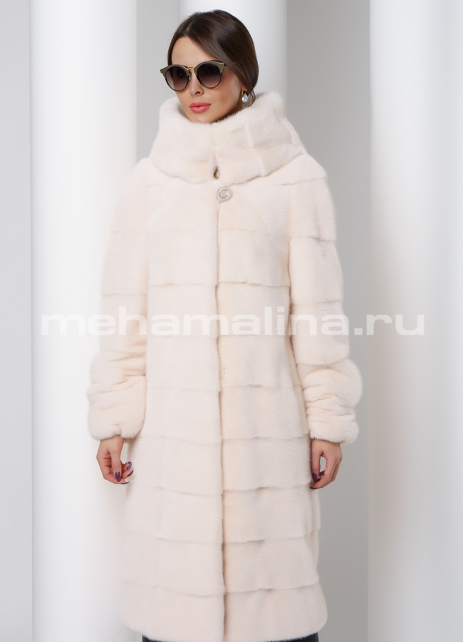 Шуба из скандинавской норки в цвете жемчуг модель № S-503 универмаг малина