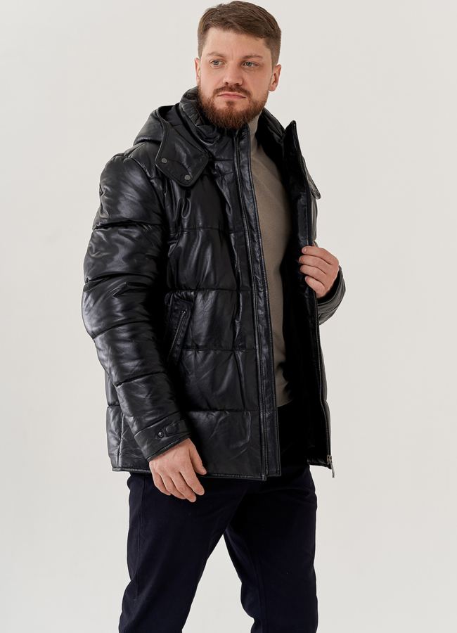 Пуховик мужской из натуральной кожи  модель № 79167 в рассрочку
