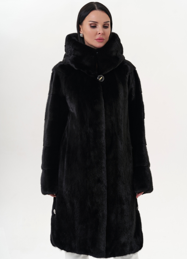 Норковая шуба черного цвета модель № 25606 универмаг малина