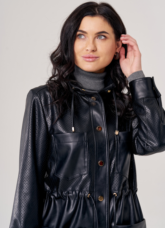 Плащ женский из эко кожи черного цвета модель № 20771 универмаг малина