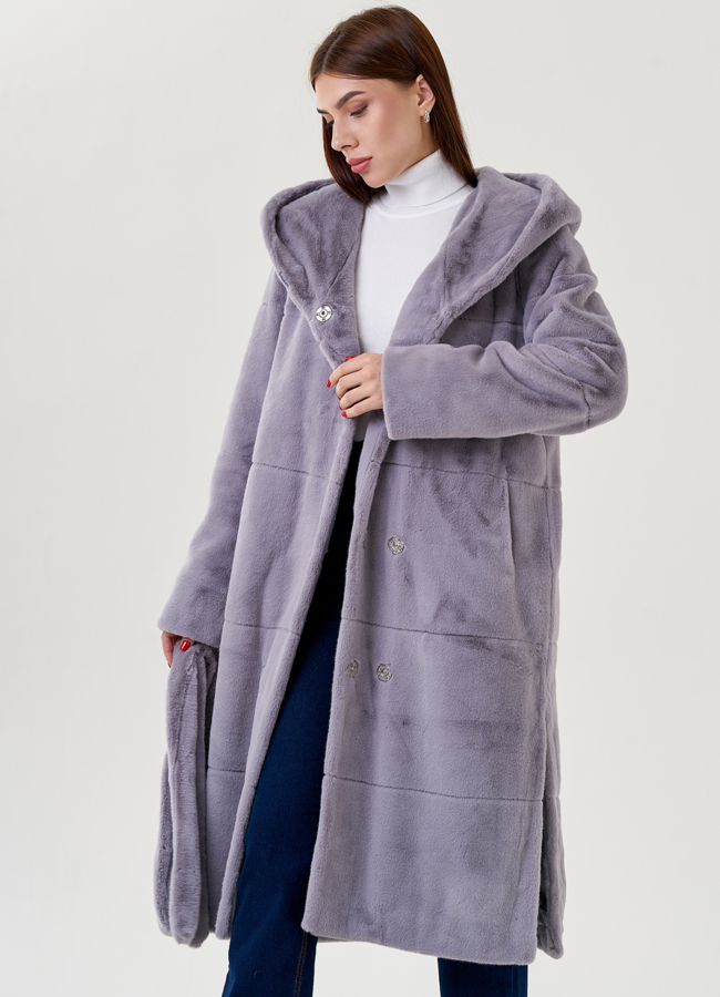 Женское пальто из эко меха с капюшоном  модель № 79337 универмаг малина